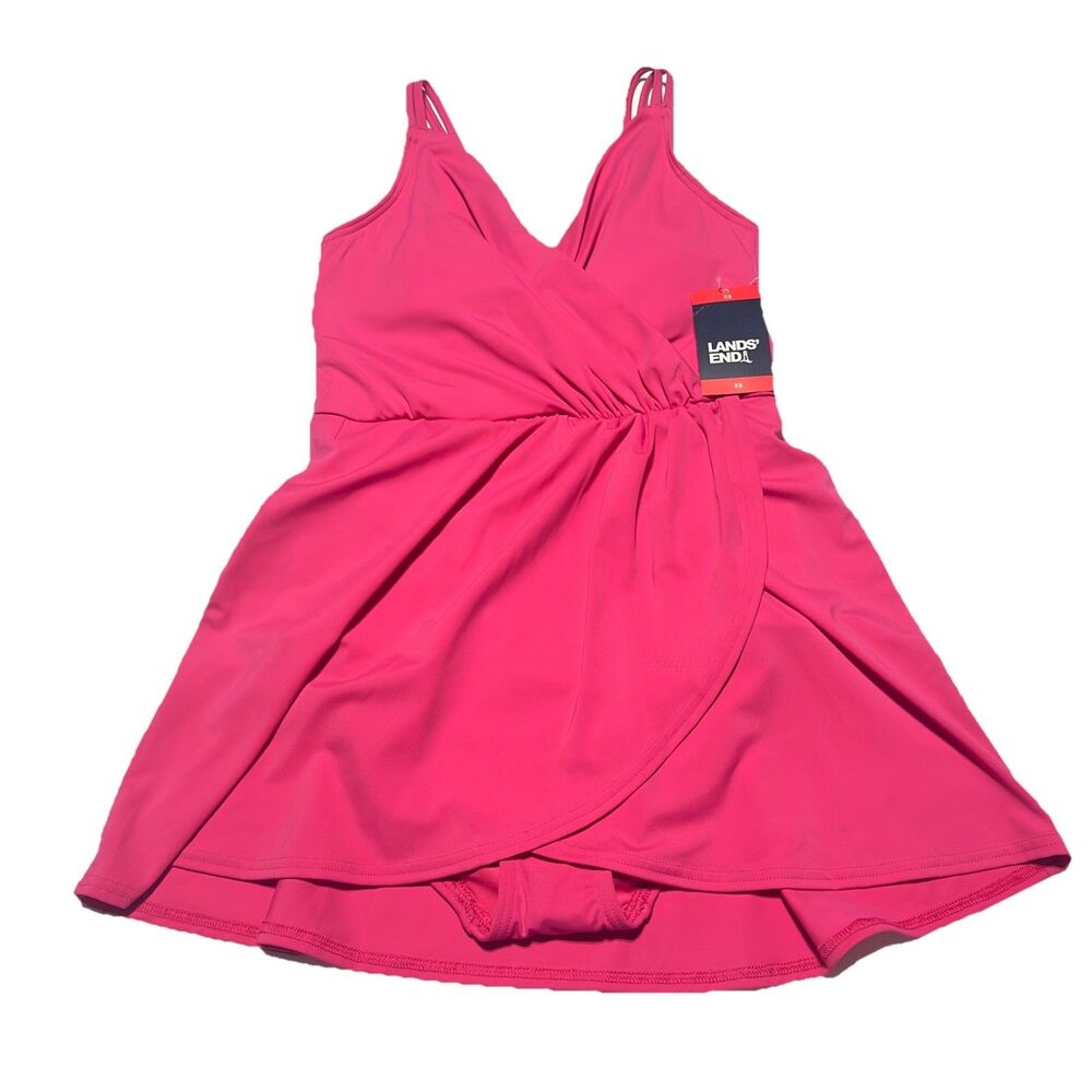 Lands' End Swim Dress Women Size XS Wrap One Piece Swimsuit Pink Padded bra NWT